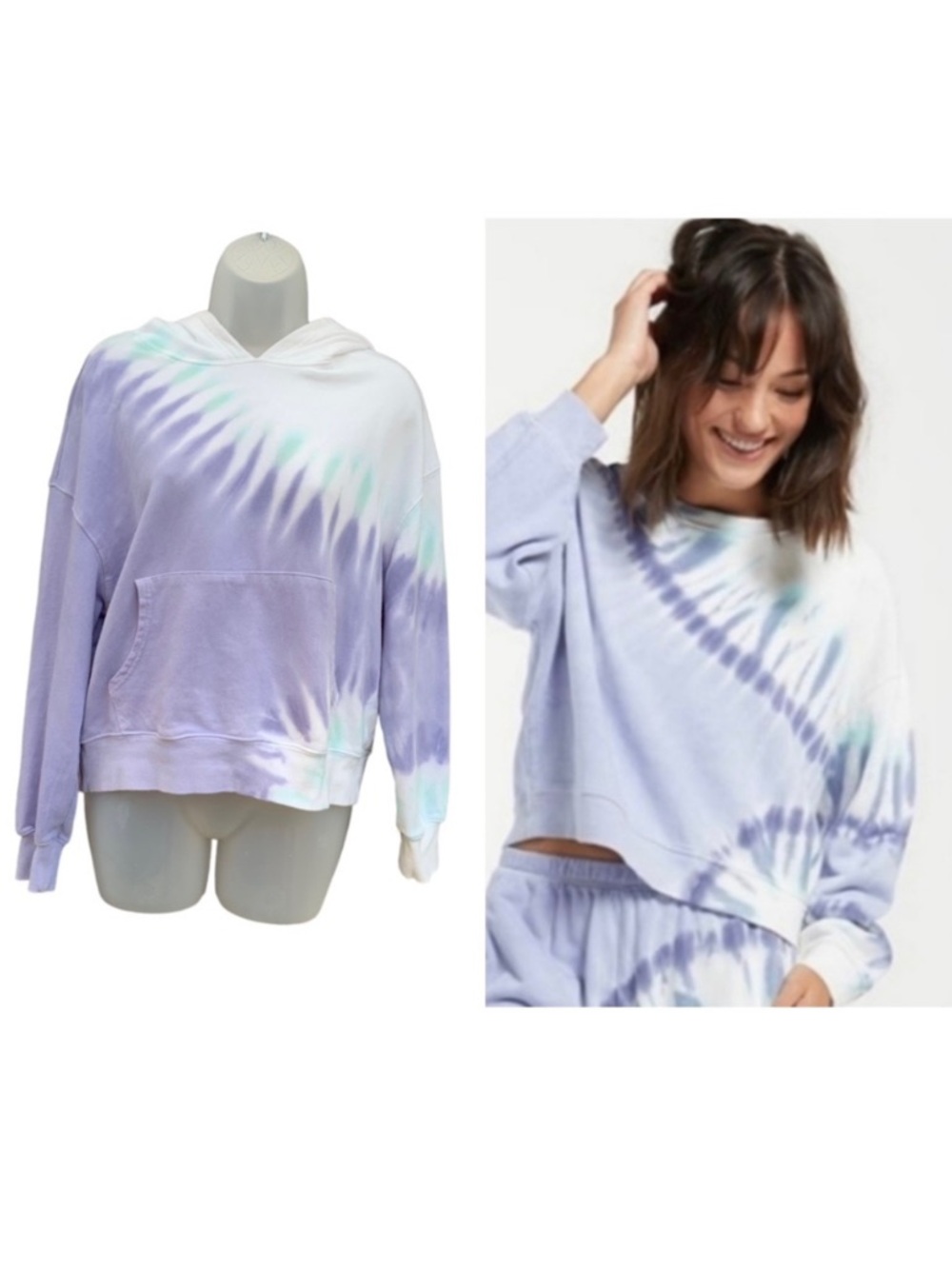 WILDFOX Women's Sz M Peri Shibori Purple Long Sleeve Tie-Dye Hoodie Sweatshirt‎